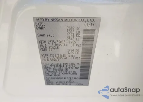 2013 Nissan Pathfinder Sv из США, поврежденный, VIN 5N1AR2MN8DC633566